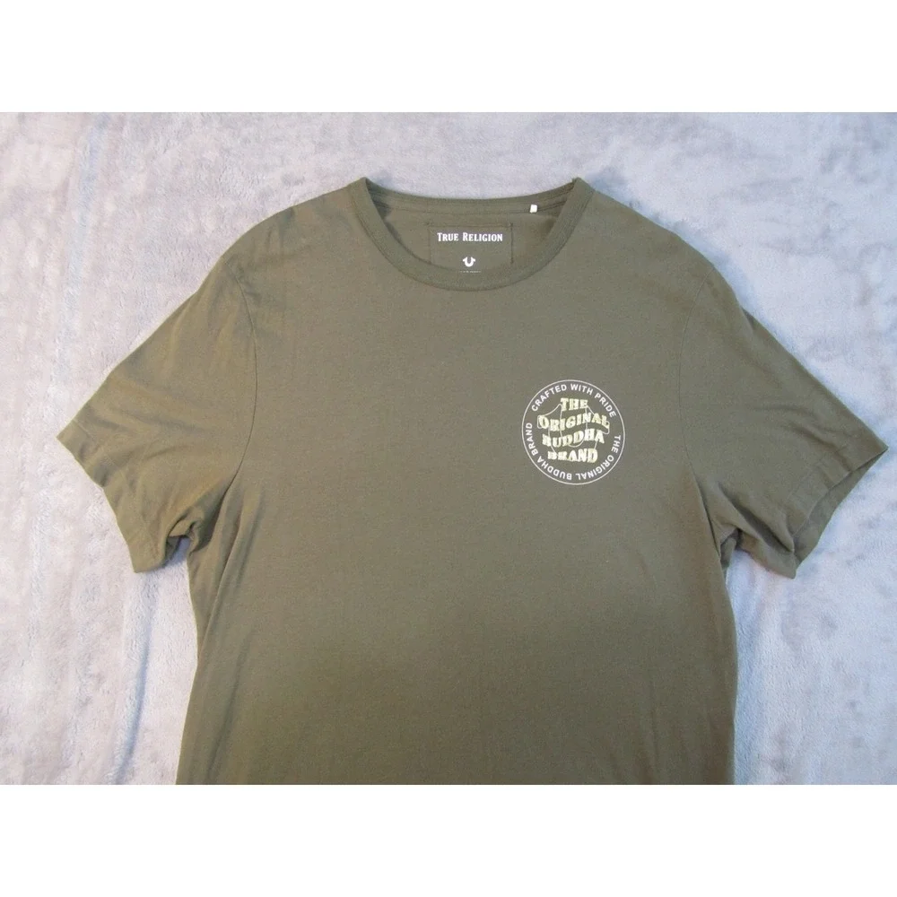 True Religion Mens Olive Green Original Buddha Brand Graphic T-Shirt Size L